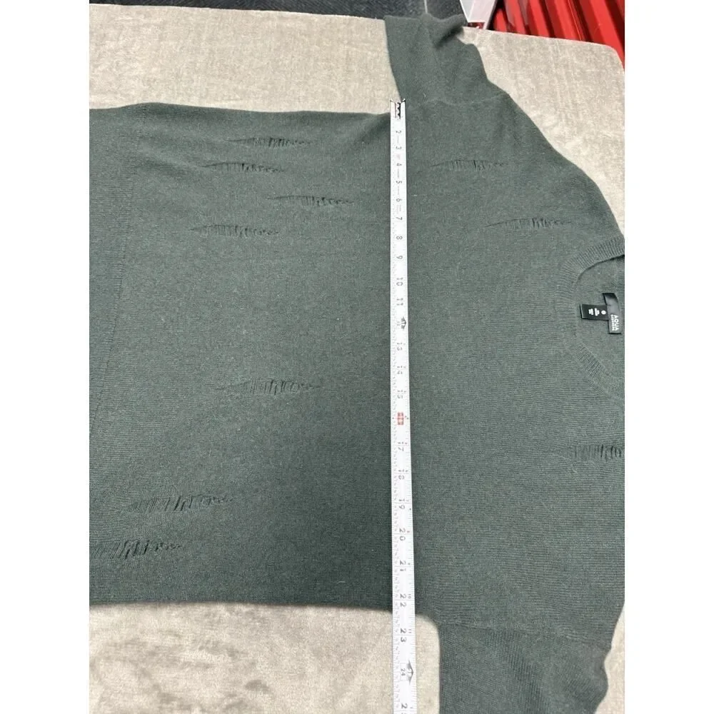 AQUA 100% Cashmere Distressed Sweater XS Green Slouchy Pullover Soft Knit - Picture 9 of 11